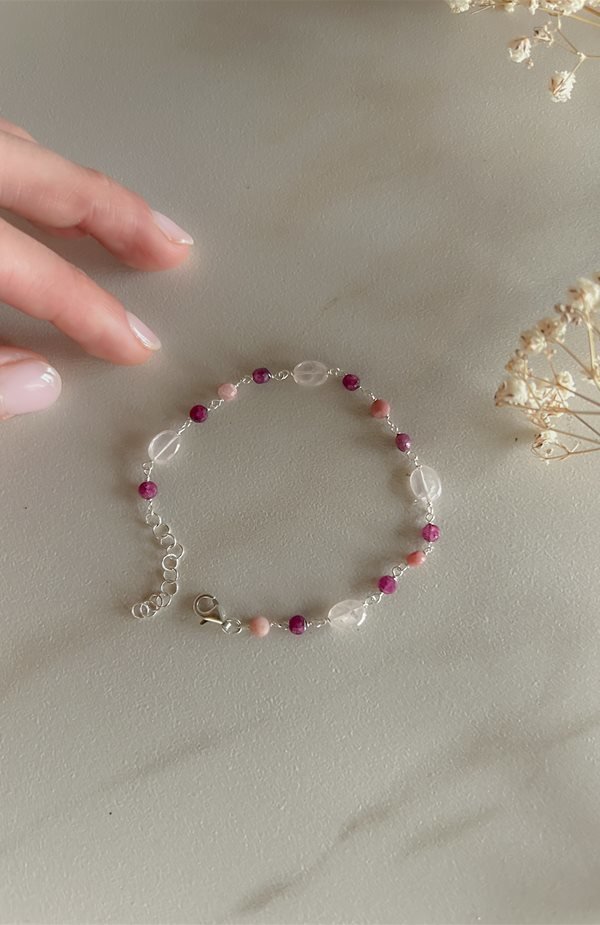 bracciale Atena - rubino, opale e quarzo rosa
